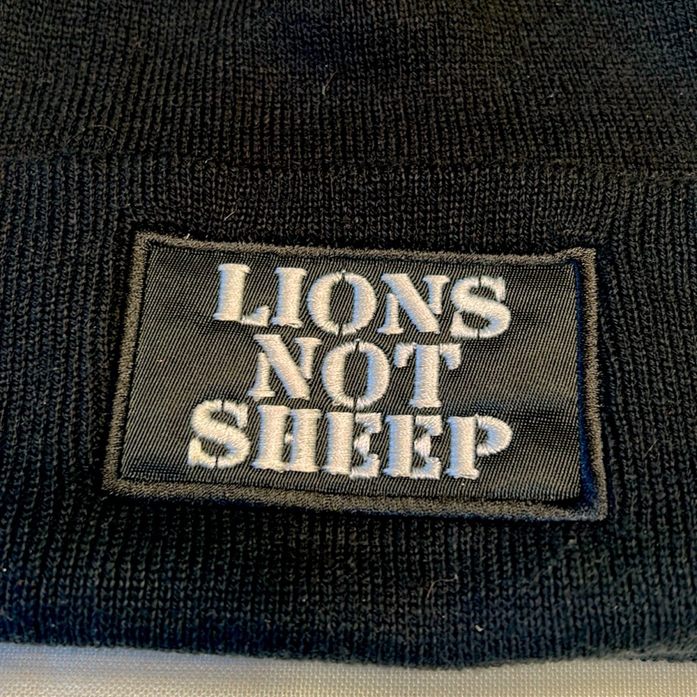 LIONS NOT SHEEP Black Beanie with Pom Pom - Picture 2 of 6